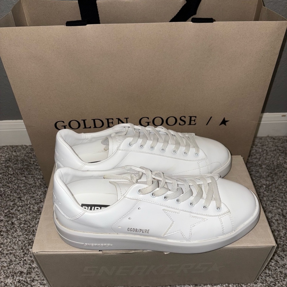 Golden Goose Men's bio-based Purestar with White and Heel Tab Sneakers